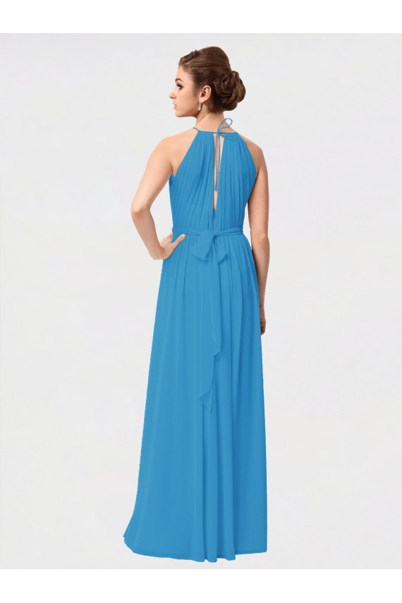 Usine Bordeaux Trapèze Col Haut Mousseline Longue Asymétrique Robes demoiselle d'honneur