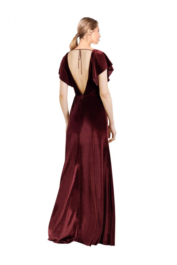 Usine Bordeaux Trapèze Col V Velours Stretch Longue Robes demoiselle d'honneur / Robes de bal