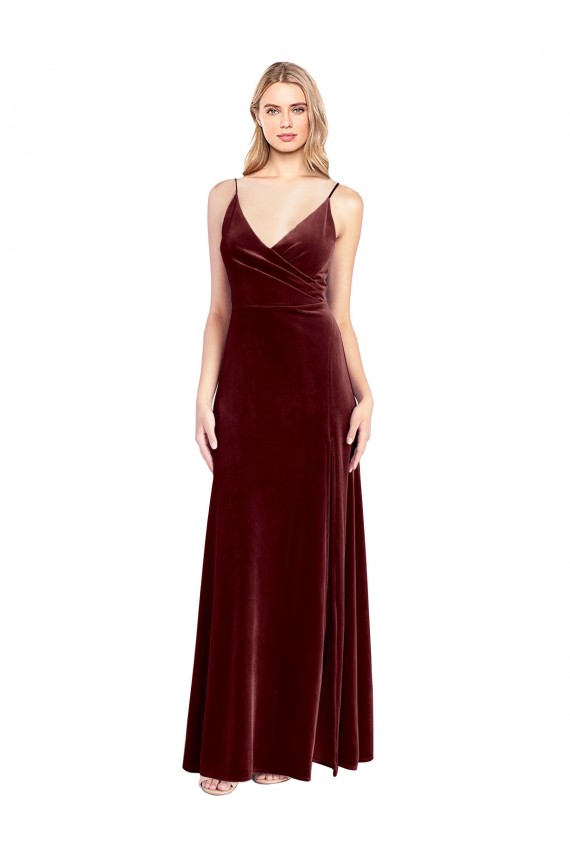 Usine Bordeaux Trapèze Col V Velours Stretch Longue Robes demoiselle d'honneur / Robes de bal