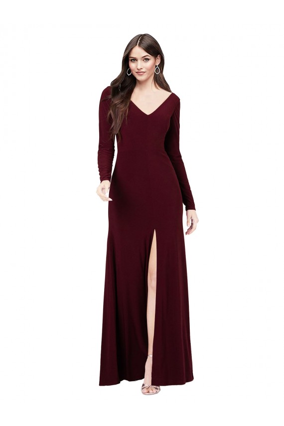 Usine Bordeaux foncé Fourreau Col V Spandex Longue Robes demoiselle d'honneur / Robes de bal