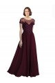 Usine Bordeaux foncé Trapèze Col bijou Tulle Mousseline Longue Robes demoiselle d'honneur