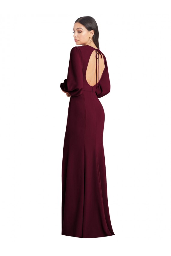 Usine Bordeaux foncé Trompette Bateau Crêpe Stretch Longue Formelles Robes demoiselle d'honneur / Robes de soirée / Robes de bal