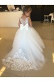 Usine Champagne Princesse Tulle Dentelle Longue Robes de demoiselle d'honneur - fillette
