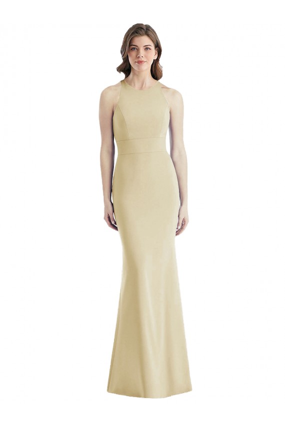 Usine Champagne Trompette Bateau Crêpe Stretch Longue Robes demoiselle d'honneur / Robes de bal