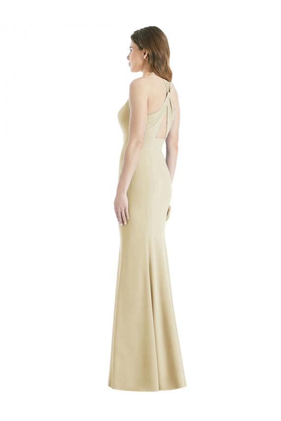 Usine Champagne Trompette Bateau Crêpe Stretch Longue Robes demoiselle d'honneur / Robes de bal
