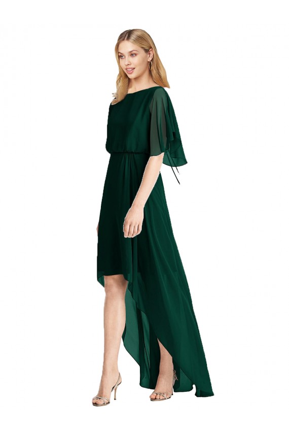 Usine Evergreen Trapèze Col rond Mousseline Longue Asymétrique Robes demoiselle d'honneur