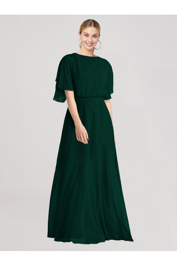 Usine Evergreen Trapèze Col rond Mousseline Longue Robes demoiselle d'honneur