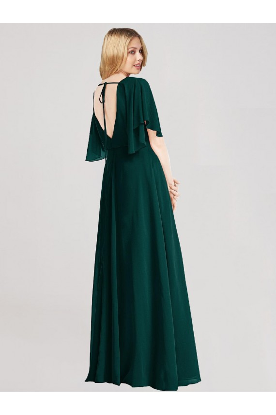 Usine Evergreen Trapèze Col rond Mousseline Longue Robes demoiselle d'honneur