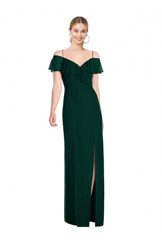 Usine Evergreen Trompette Bretelles spaghetti Mousseline Longue Robes demoiselle d'honneur