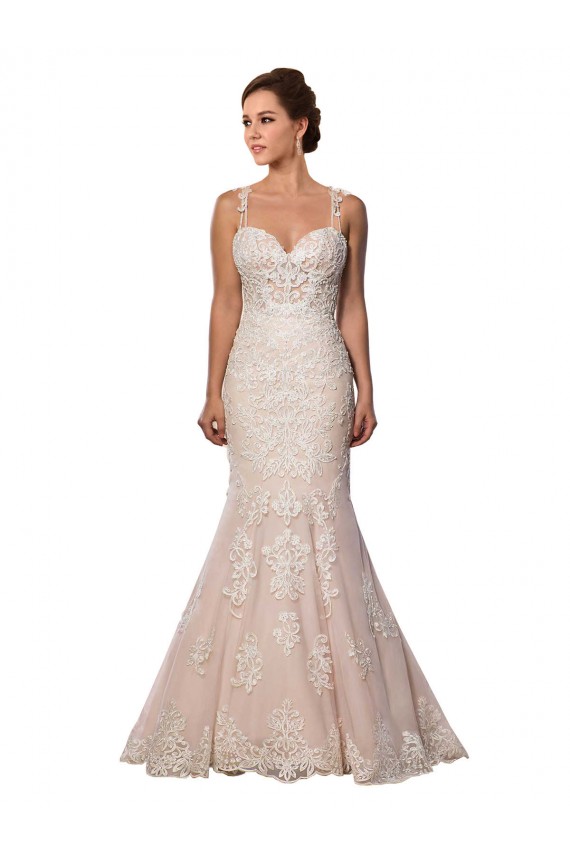 Usine Ivoire & Champagne Sirène Bretelles spaghetti Dentelle Boho Robes de mariée