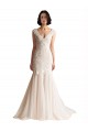 Usine Ivoire & Champagne Sirène Col V Balayage train Tulle Robes de mariée