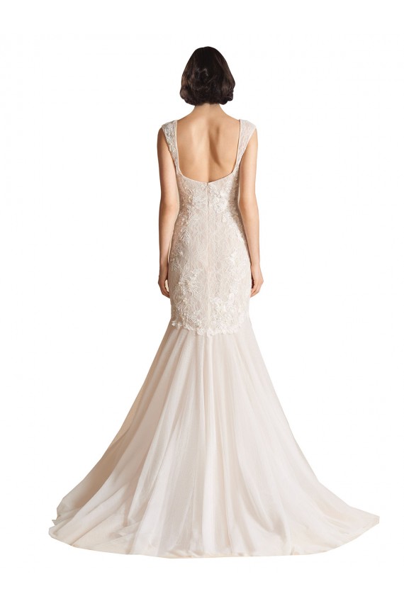 Usine Ivoire & Champagne Sirène Col V Balayage train Tulle Robes de mariée