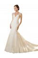 Usine Ivoire & Champagne Sirène Col V Tulle Dentelle Robes de mariée