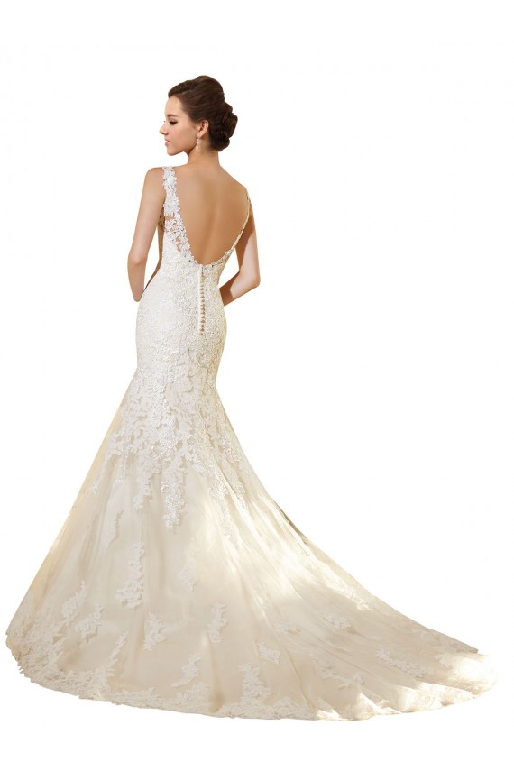 Usine Ivoire & Champagne Sirène Col V Tulle Dentelle Robes de mariée
