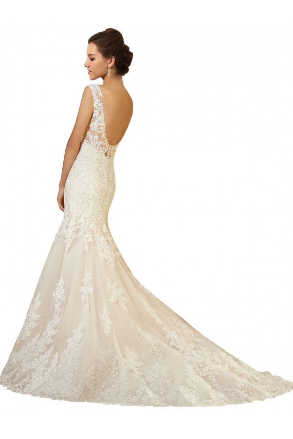 Usine Ivoire & Champagne Sirène Col V Tulle Dentelle Robes de mariée