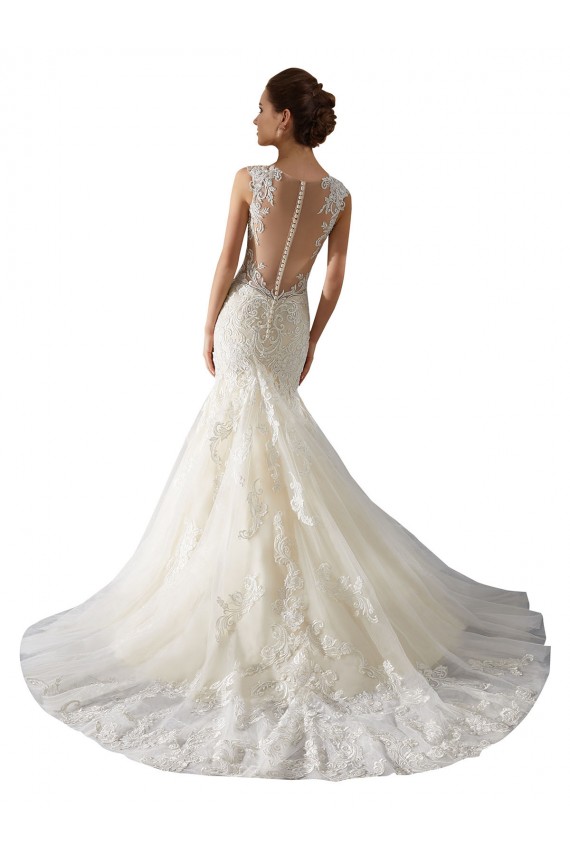 Usine Ivoire & Champagne Sirène Col V Tulle Dentelle Robes de mariée