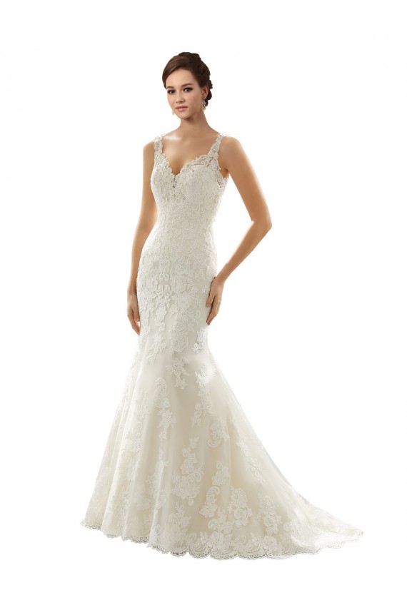 Usine Ivoire & Champagne Sirène Col V Tulle Dentelle Robes de mariée