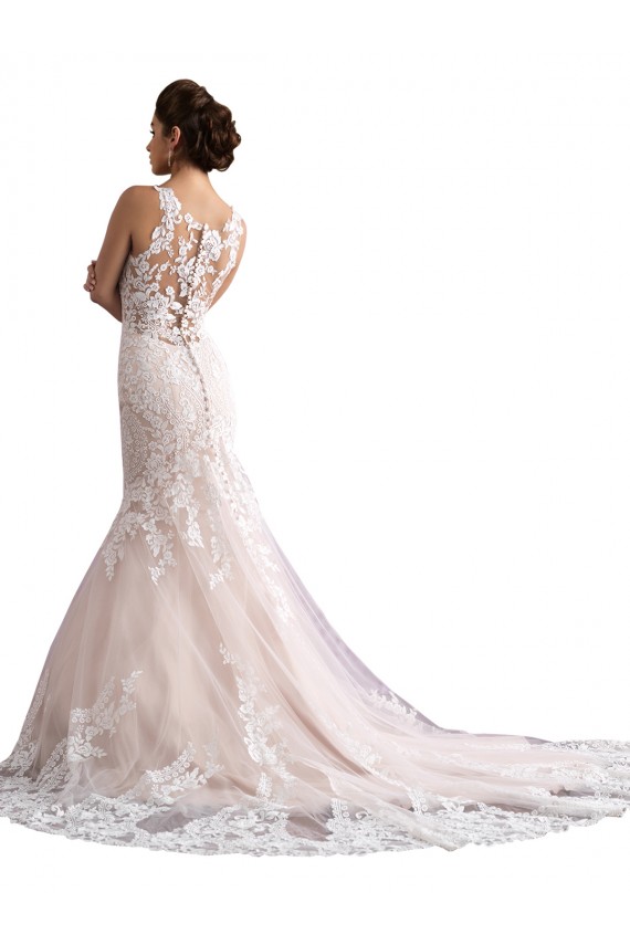 Usine Ivoire & Champagne Sirène Illusion Traîne cathédrale Tulle Dentelle Robes de mariée
