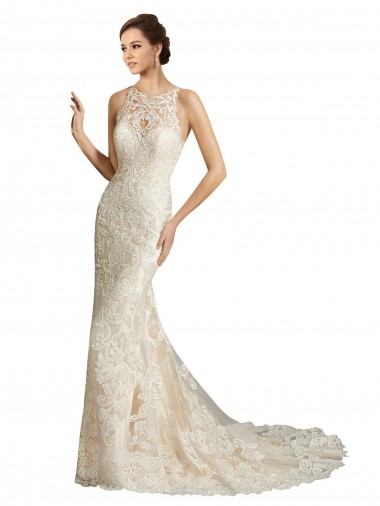 Usine Ivoire & Champagne Sirène Illusion Tulle Dentelle Classique Robes de mariée