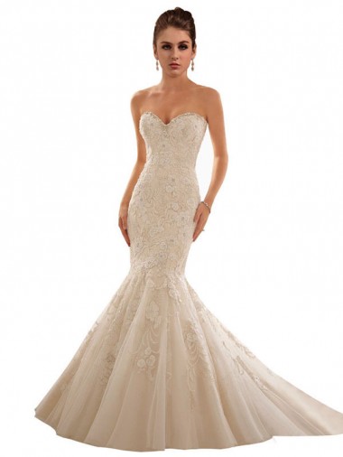 Usine Ivoire & Champagne Sirène Tulle Dentelle Robes de mariée