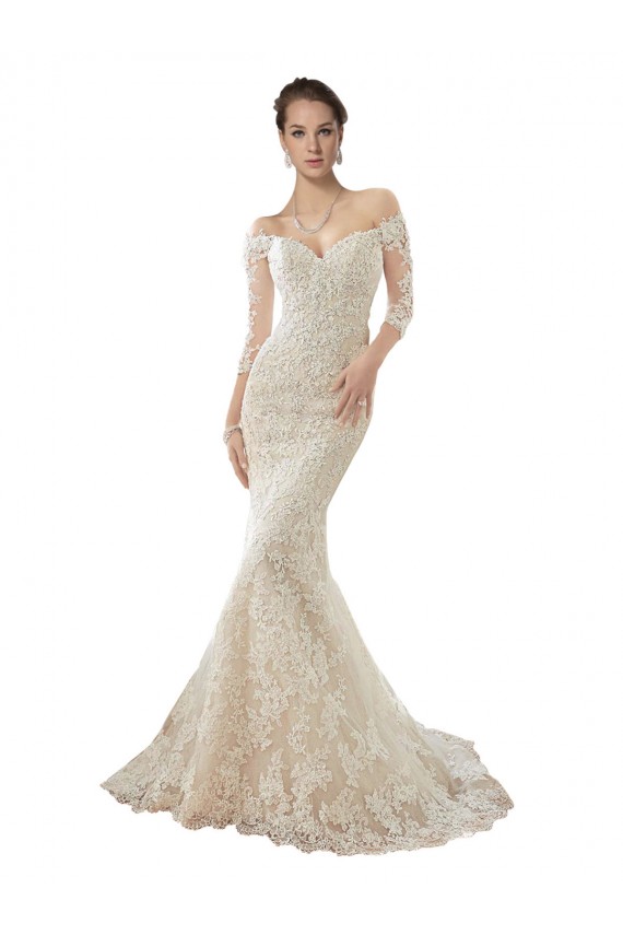 Usine Ivoire & Champagne Sirène Épaule Dénudée Tulle Dentelle Robes de mariée