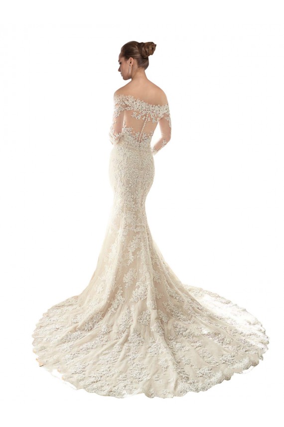 Usine Ivoire & Champagne Sirène Épaule Dénudée Tulle Dentelle Robes de mariée