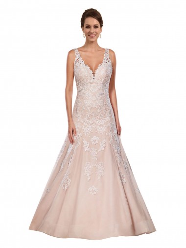 Usine Ivoire & Champagne Trapèze Col V Dentelle Classique Robes de mariée
