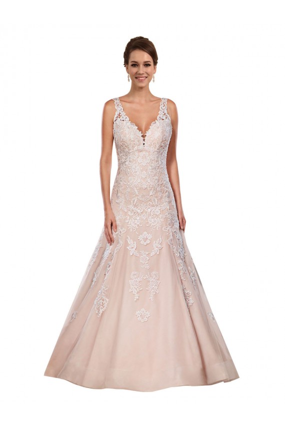 Usine Ivoire & Champagne Trapèze Col V Dentelle Classique Robes de mariée