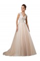 Usine Ivoire & Champagne Trapèze Col V Tulle Dentelle Robes de mariée