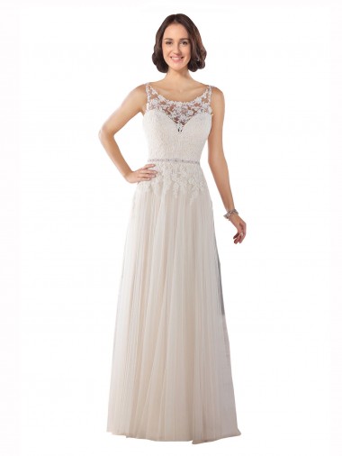 Usine Ivoire & Champagne Trapèze Illusion Balayage train Tulle Boho Robes de mariée