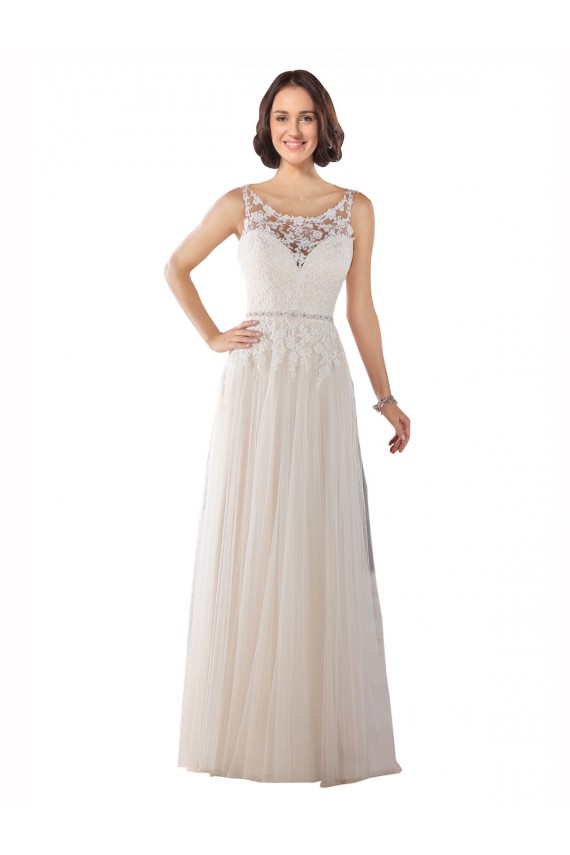 Usine Ivoire & Champagne Trapèze Illusion Balayage train Tulle Boho Robes de mariée