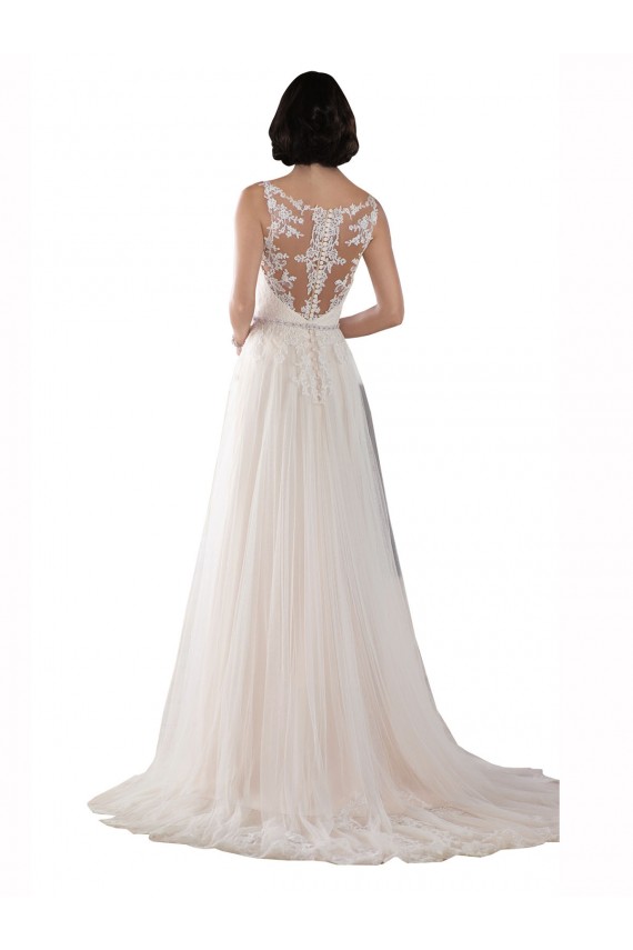 Usine Ivoire & Champagne Trapèze Illusion Balayage train Tulle Boho Robes de mariée