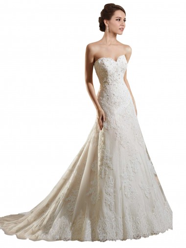 Usine Ivoire & Champagne Trapèze Tulle Dentelle Robes de mariée