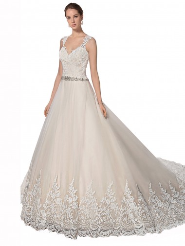 Usine Ivoire & Champagne Trapèze Tulle Dentelle Robes de mariée