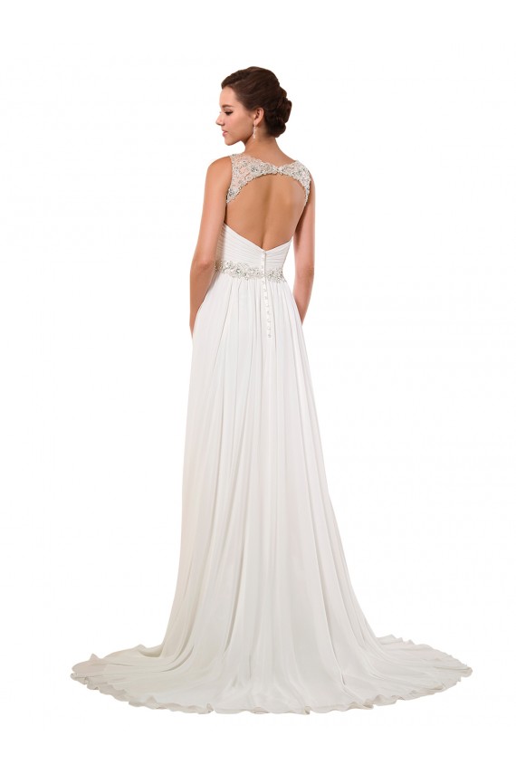Usine Ivoire Fourreau Col V Mousseline Classique Robes de mariée