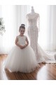 Usine Ivoire Princesse Bateau Tulle Dentelle Longue Robes de demoiselle d'honneur - fillette