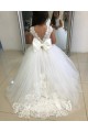 Usine Ivoire Princesse Bateau Tulle Dentelle Longue Robes de demoiselle d'honneur - fillette
