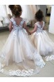 Usine Ivoire Princesse Bateau Tulle Dentelle Longue Robes de demoiselle d'honneur - fillette