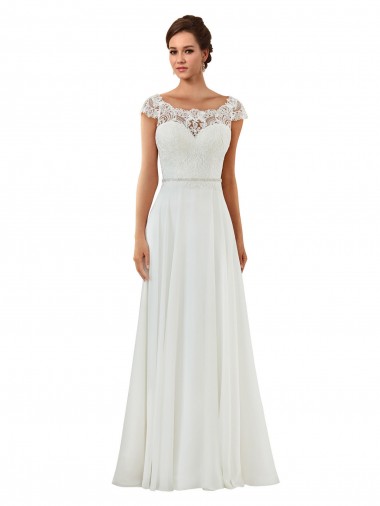 Usine Ivoire Trapèze Bateau Mousseline Classique Robes de mariée