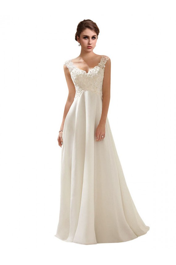 Usine Ivoire Trapèze Col V Balayage train Mousseline Dentelle Robes de mariée