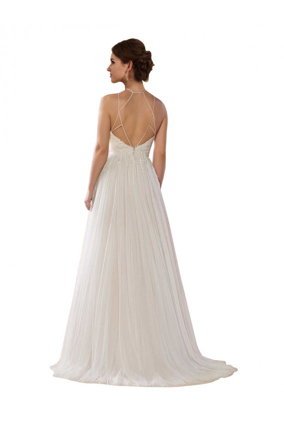 Usine Ivoire Trapèze Illusion Balayage train Tulle Robes de mariée