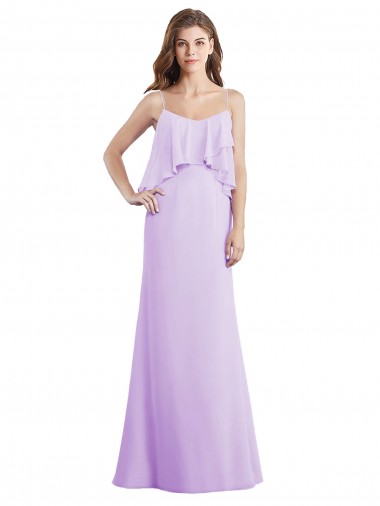 Usine Lilas Trapèze Bretelles spaghetti Scoop Mousseline Longue Robes demoiselle d'honneur