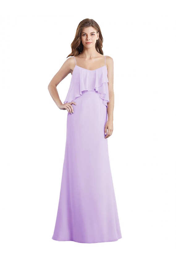 Usine Lilas Trapèze Bretelles spaghetti Scoop Mousseline Longue Robes demoiselle d'honneur