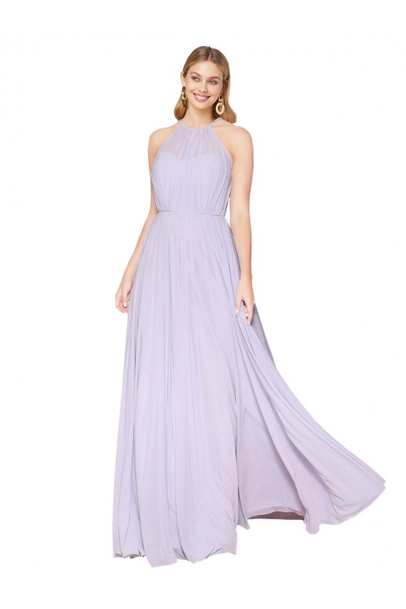 Usine Lilas Trapèze Licou Col Haut Mousseline Longue Formelles Robes demoiselle d'honneur / Robes de soirée / Robes de bal