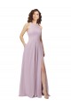 Usine Lueur rose Trapèze Licou Col Haut Mousseline Longue Robes demoiselle d'honneur