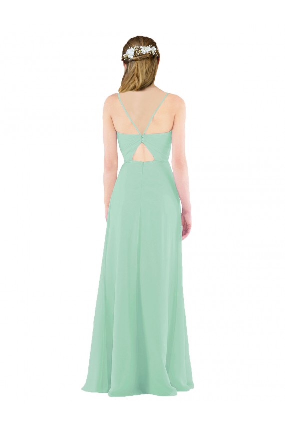 Usine Menthe verte Fourreau Col V Mousseline Longue Robes demoiselle d'honneur