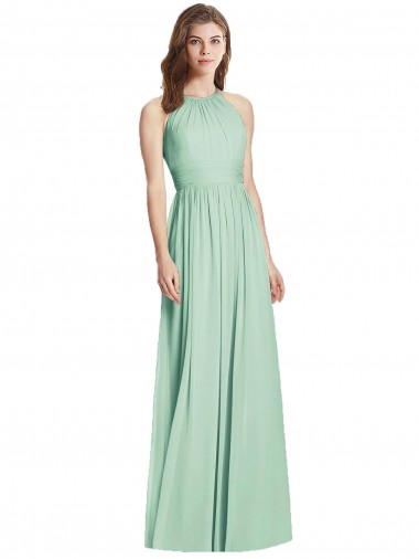 Usine Menthe verte Trapèze Licou Mousseline Longue Robes demoiselle d'honneur