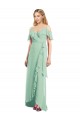 Usine Menthe verte Trompette Bretelles spaghetti Col V Mousseline Longue Asymétrique Robes demoiselle d'honneur