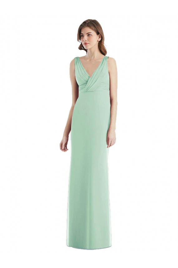 Usine Menthe verte Trompette Col V Mousseline Longue Robes demoiselle d'honneur
