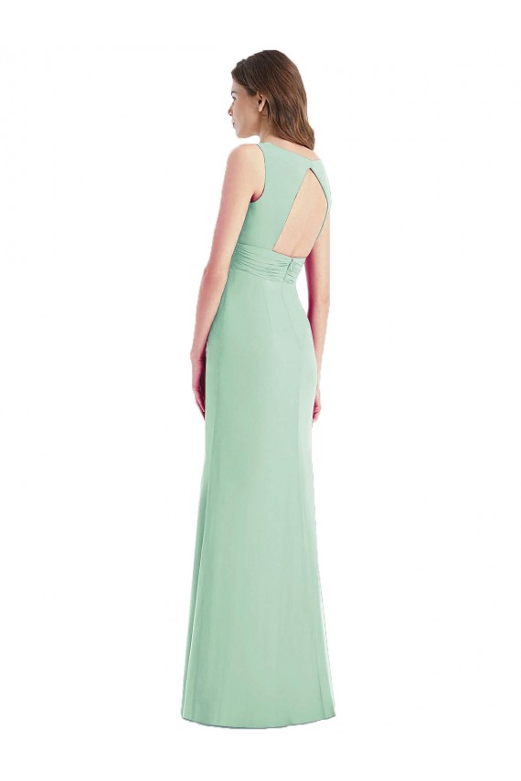 Usine Menthe verte Trompette Col V Mousseline Longue Robes demoiselle d'honneur
